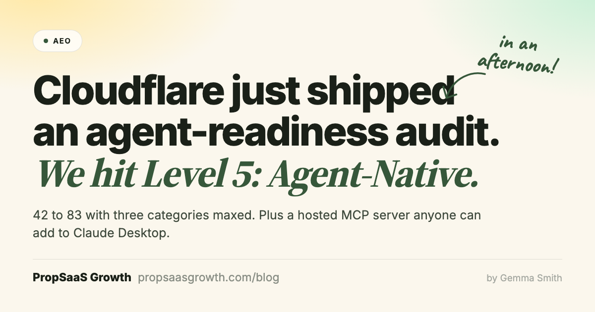 I made my marketing site Agent-Native in an afternoon. Cloudflare's top agent-readiness tier, 42 to 83, three categories maxed, plus a hosted MCP server.