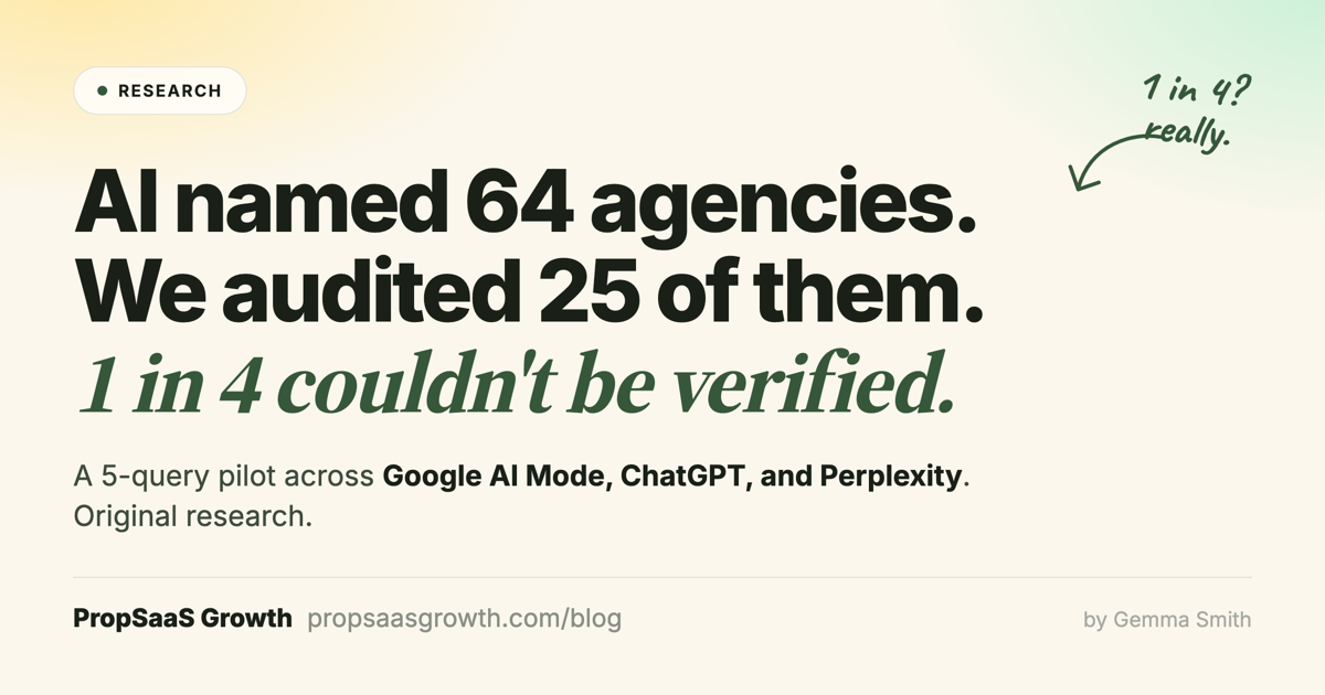 1 in 4 AI-recommended B2B SaaS agencies couldn't be verified to exist. A 5-query pilot from PropSaaS Growth.