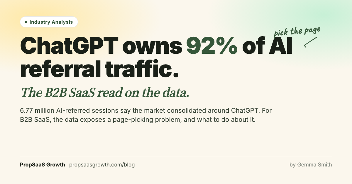 ChatGPT owns 92% of AI referral traffic. The B2B SaaS read on the data. PropSaaS Growth.