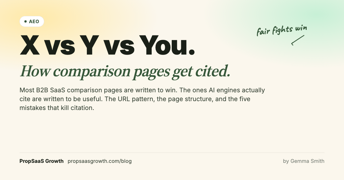 X vs Y vs You. How comparison pages get cited. Fair fights win. PropSaaS Growth.