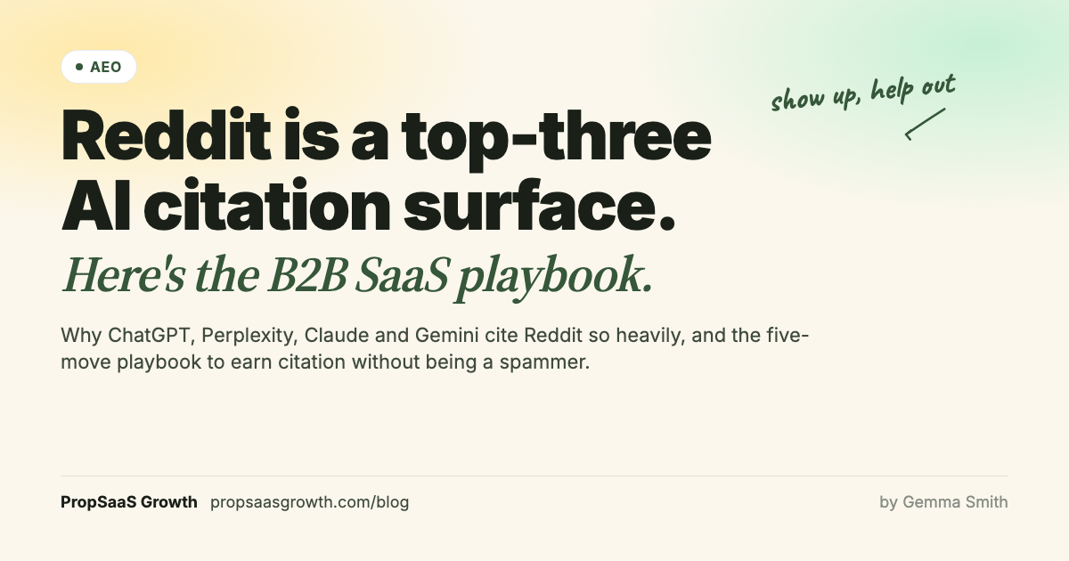 Reddit as a B2B SaaS AEO surface. Cited in 4 of 5 prompts on both engines. Show up, don't shill. PropSaaS Growth.