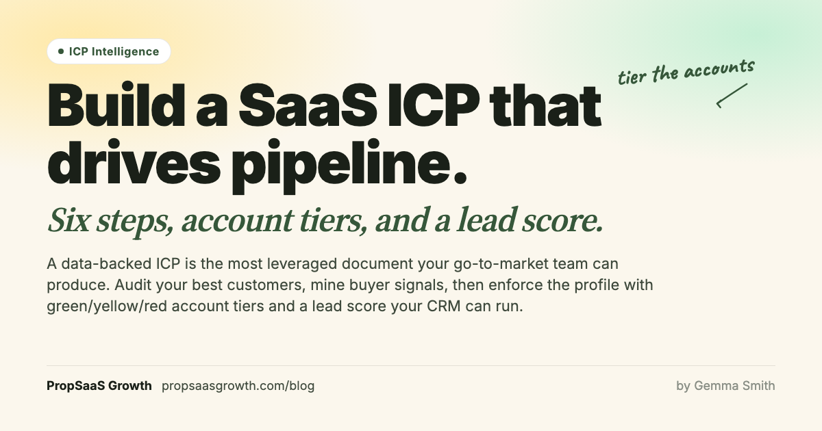 How to build a SaaS ICP that drives pipeline: six steps, account tiers, and a lead score. PropSaaS Growth.